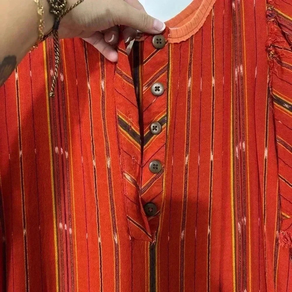 Free people women’s orange, red short sleeve BoHo maxi dress - Picture 5 of 6